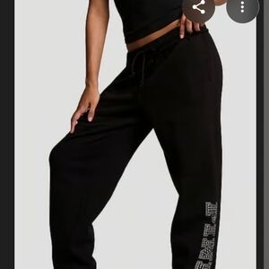 PINK Victoria's Secret Black Track Pants Sleek High-Waisted Design